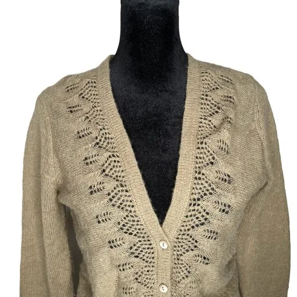 Anthropologie Rosie Neira Mohair Blend Crochet Pointelle Cardigan Sweater Size S - Picture 7 of 11
